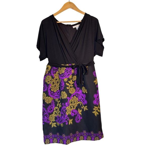 AA Studio AA Women's Boho Faux Wrap V-Neck short Sleeve Dress Size 12 Black NWOT - Picture 2 of 8